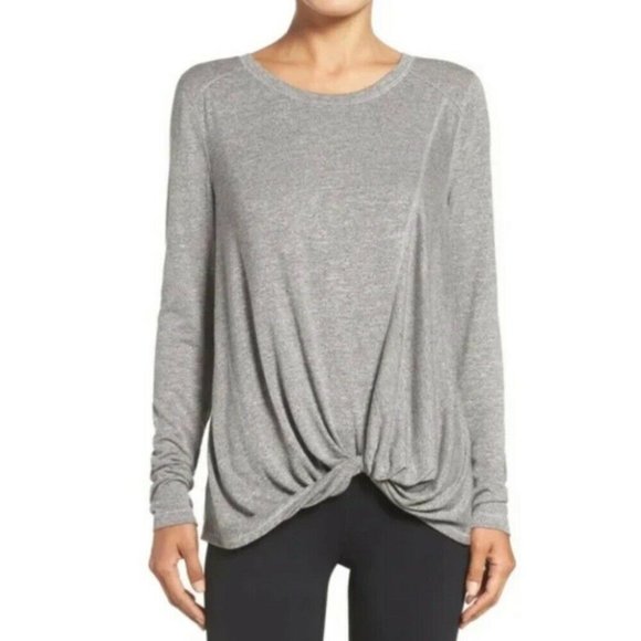 Zella Tops - Zella Women's Gray Front Twist Long Sleeve Athletic T-Shirt sz Large